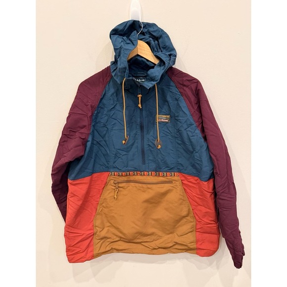 L.L. Bean Vintage Anorak Jacket Womens Large Hooded Colorblock Pullover